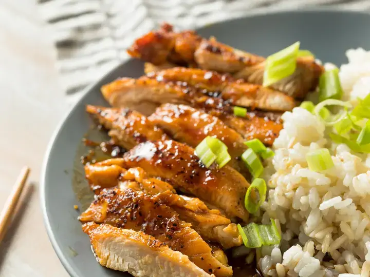 honey sesame chicken and rice