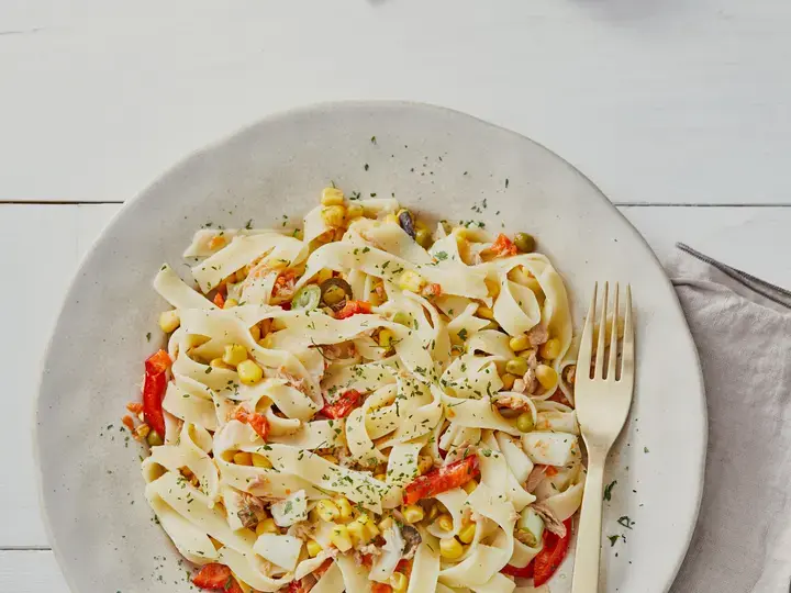 Corn and tomato fettuccini