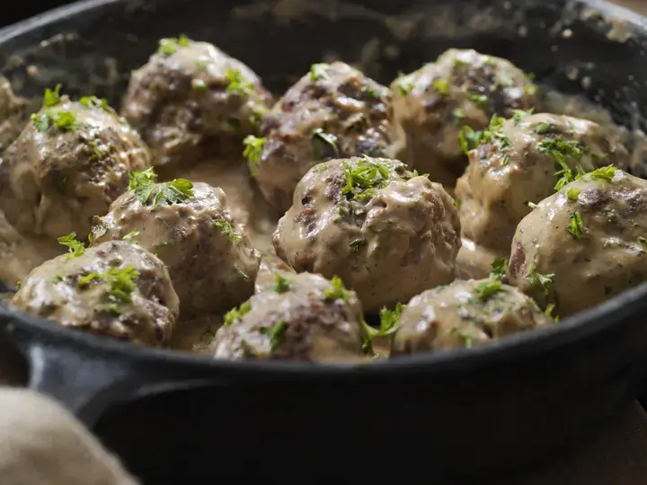 Rich Chicken Meatballs with Mushroom Gravy