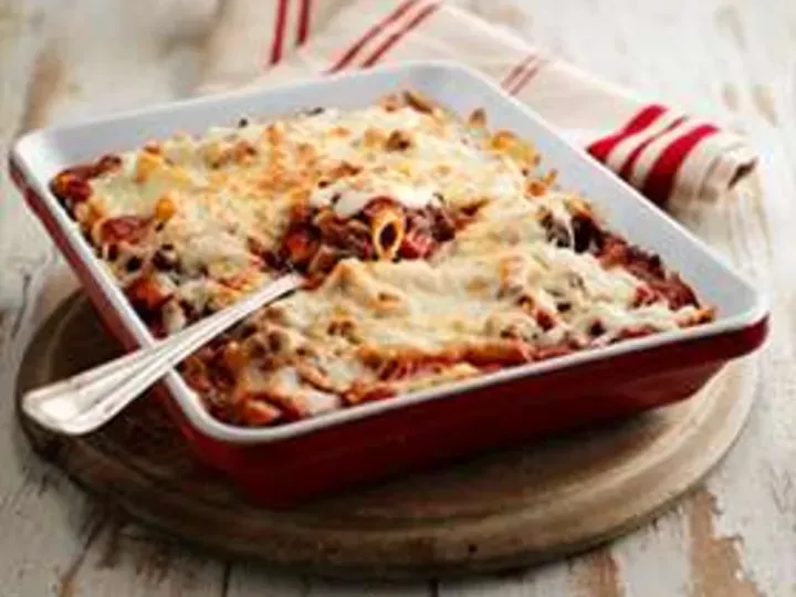 Baked Penne with Meat and Mushroom Bolognaise - media description