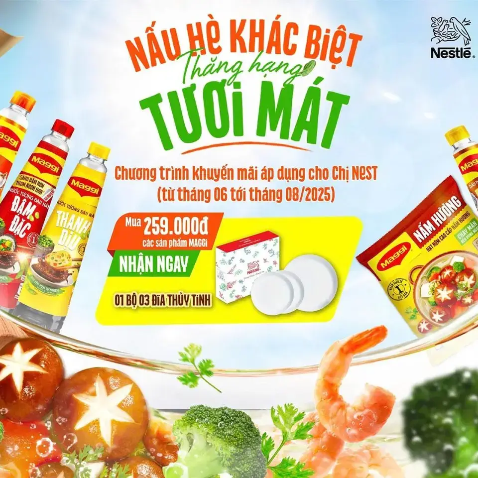 Mua 259.000 các sản phẩm MAGGI được tặng 01 bộ 3 dĩa thủy tinh.