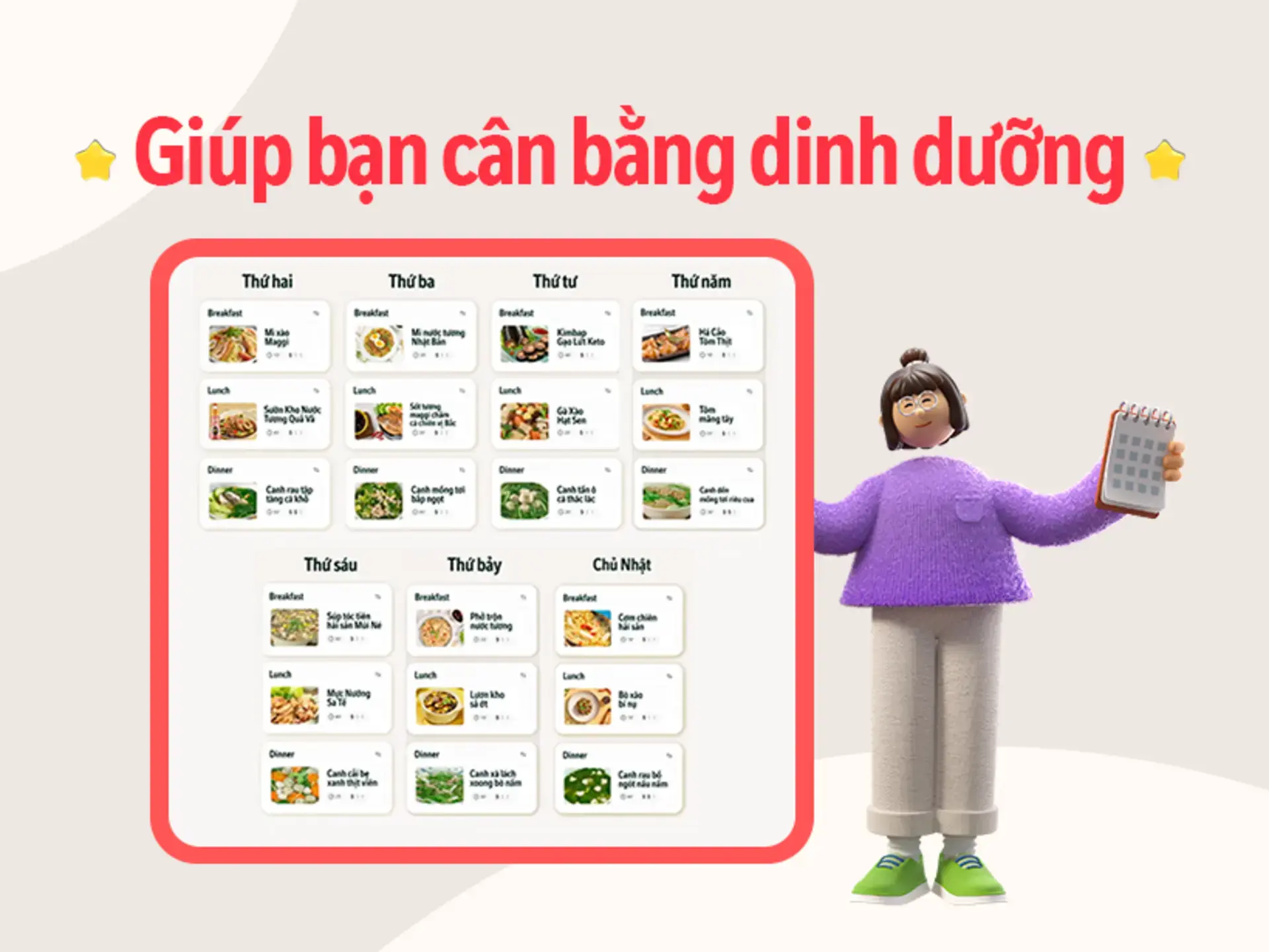Gợi ý thực đơn cân bằng dinh dưỡng cả tuần theo đúng nhu cầu của riêng bạn